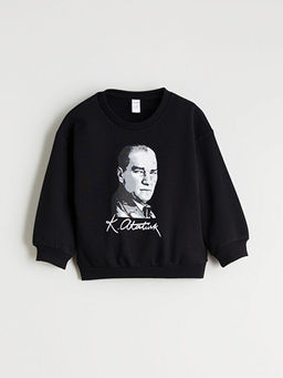 Bisiklet Yaka Uzun Kollu Atat?rk Bask?l? K?z Bebek Sweatshirt