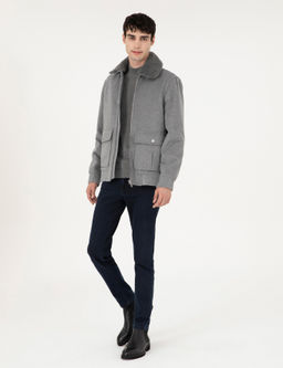 Gri Y_n Kar___ml_ Regular Fit Ka_e Mont