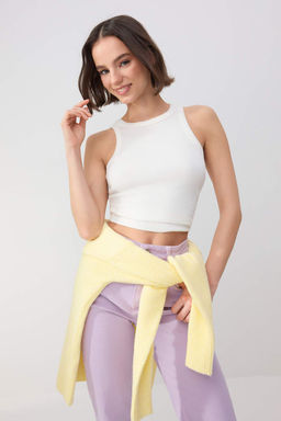 Wardrobe Essentials-Ekru Fitted/Vucuda Oturan Kal?n Ask?l? Kolsuz Esnek Orme Atlet TWOSS26AL00029