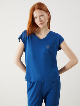 V Yaka Modal Kar???ml? Kad?n Pijama Tak?m?