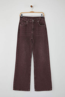 Bordo Yuksek Bel Vintage Y?kama Ozel Renk Denim Wide Leg/Genis Paca Jeans TWOAW26JE00110 - Trendyolmilla фото 5
