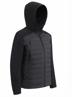 Куртка мужская гибридная стёганая с капюшоном с графеновой подкладкой черного цвета 9627_1Ch