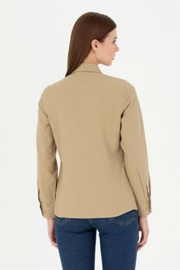 Женская базовая рубашка цвета хаки с длинным рукавом - U.s. polo assn фото 5