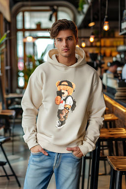 Ekru Un_sex Oversize Ay_c_k Bask_l_ __i Polar/S_cak Tutan Kap__onlu Sweatshirt TMNAW25SW00210