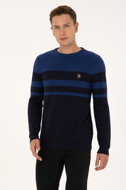 Erkek Slim Fit Bisiklet Yaka Lacivert Kazak