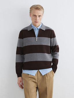 Polo Yaka ?izgili Erkek Triko Kazak