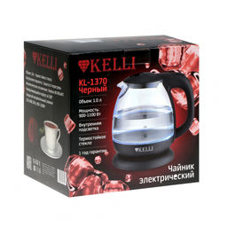 Чайник эл. 1,0 л стекл., Kelli, арт. 1370-KL