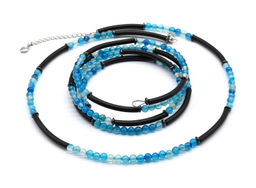 Колье чокер и браслет с агатом тонированным шарик 4мм цв.лазурный, 44см, 19см