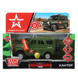 Модель металл. "UAZ HUNTER. Армия России" 12см (HUNTER-12SLARR-GNWOD, 392086) откр. двери/багажник, в коробке