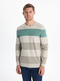 Bisiklet Yaka ?izgili Erkek Triko Kazak