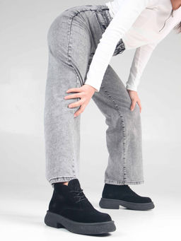 Ботинки 308.агатаbl. чёрный замша/Байка