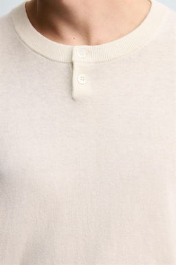 COTTON-CASHMERE BUTTON NECK SWEATER