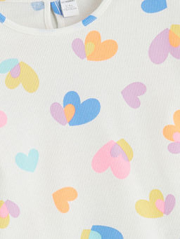 Kalp Bask?l? K?z ?ocuk Bluz ve ?ort 2li