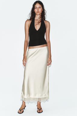 LACE TRIM SATIN MIDI SKIRT - Zara фото 12