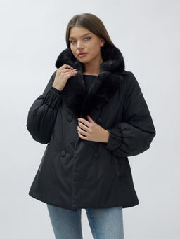 Полупальто зимнее женское с норкой люкс класса черного цвета 8632Ch - Mtforce фото 21