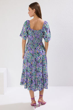 TRENDYOLMILLA Mor A Kesim Balon Kollu Cicek Desenli Midi Dokuma Elbise TWOSS20EL2323  фото 4