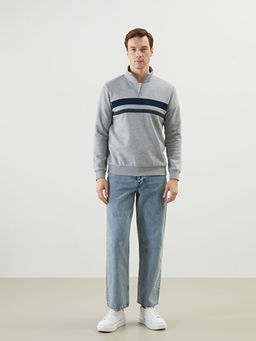 Dik Yaka Uzun Kollu ?izgili Erkek Sweatshirt