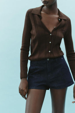 RIBBED POLO KNIT CARDIGAN - Zara фото 4
