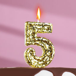 Свеча в торт Блестки, цифра 5, золото, 5,5 см