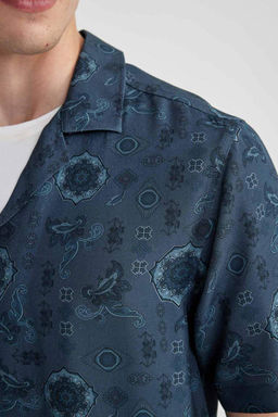 Рубашка из вискозы с коротким рукавом стандартного кроя с рисунком - Defacto фото 9