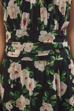 Siyah Cicekli Etegi Belden Ac?lan Sifon Ucus Ucus Dokuma Midi Elbise TWOSS25EL00553 - Trendyolmilla фото 3