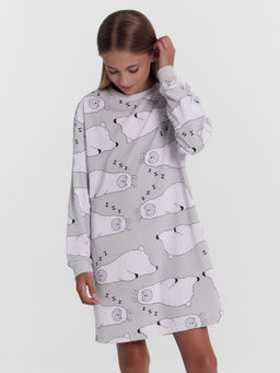 Сорочка ночная для девочек светло-серая с ламами