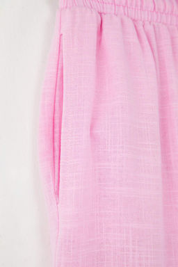 Ac?k Pembe Keten Gorunumlu Wide Leg/Genis Paca Sort Astarl? Beli Lastikli Pantolon TWOSS25PL00121