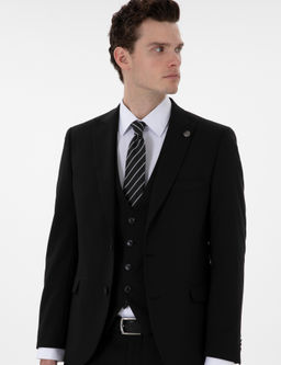 Siyah Ex. Slim Fit Yelekli Tak_m Elbise