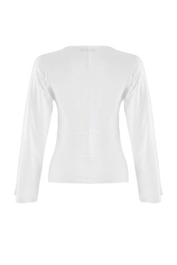 Siyah-Ekru 2li Paket D_z Fitted Bisiklet Yaka B_zg_l_ Pamuklu _rme Bluz TWOAW27BZ00047
