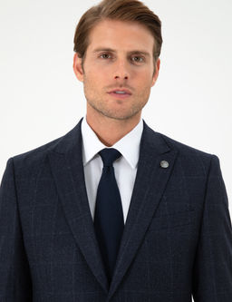 Lacivert Slim Fit Ekose Y_n Tak_m Elbise