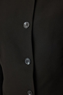 TRENDYOLMILLA Siyah Yuvarlak / Bisiklet Yakal? Fitted Bele Oturan Dokuma Blazer Ceket TWOAW25BC00009  фото 4