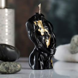 Цена за 2 шт. Свеча декоративная Мужской торс, чёрная с поталью, 9 см - Хорошие сувениры фото 4