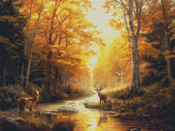 Вышивка крестиком 40х50см, Олени в лесу