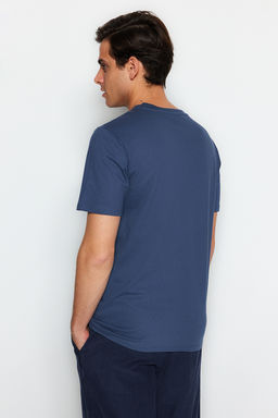Gri-Ekru-Indigo Slim/Dar Kesim Bisiklet Yaka Basic %100 Pamuklu 3lu Paket T-Shirt TMNSS19BO0007