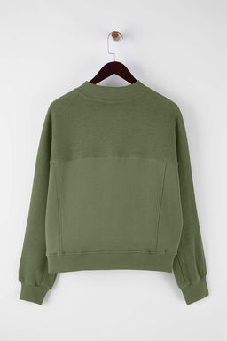 Haki Premium Oversize/Genis Kal?p Dik Yaka Kal?n Ici Polarl? Orme Sweatshirt TWOAW26SW00205 - Trendyolmilla фото 7