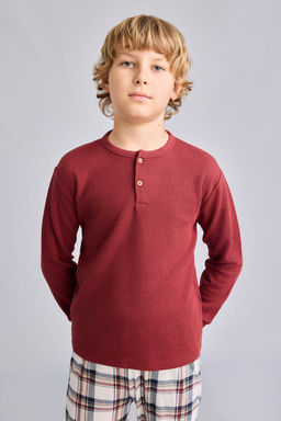 2li Tak_m Henley Yaka Ekose Erkek _ocuk - Defacto фото 3