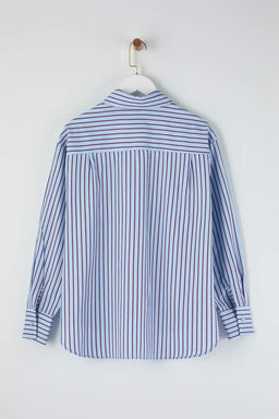 Mavi-Bordo Cizgili Oversize Gomlek - Trendyolmilla фото 4