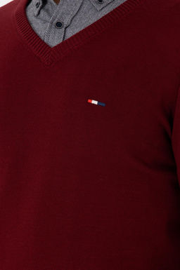 Erkek Slim Fit V Yaka Bordo Basic Kazak - U.s. polo assn фото 7