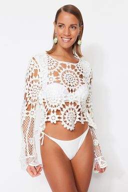 Trendyolmilla Ekru Crop Triko Gorunumlu Plaj Bluz TBESS20BZ0572  фото 2