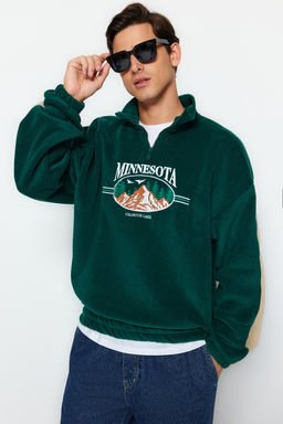 Zumrut Yesili Unisex Oversize/Genis Kesim Dik Yaka Anti-pilling Polar Sweatshirt TMNAW24SW00034