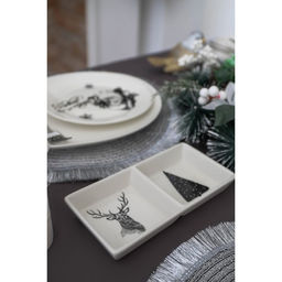 Менажница 2 ячейки Доляна «Дед Мороз и олени», 19,8×9,7×3 см, цвет белый