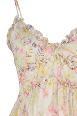 TRENDYOLMILLA Ekru Cicek Desenli A-Kesim F?rf?r Detayl? Astarl? Sifon Maxi Dokuma Elbise TWOSS23EL02013 фото 7