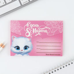 Блок бумаги 30 листов в конверте С 8 Марта