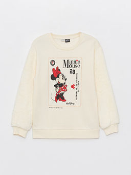 Bisiklet Yaka Minnie Mouse Bask?l? Uzun Kollu K?z ?ocuk Sweatshirt