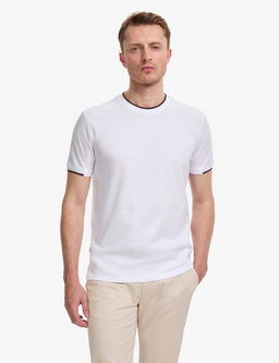 Beyaz Slim Fit %100 Pamuk Bisiklet Yaka Ti__rt