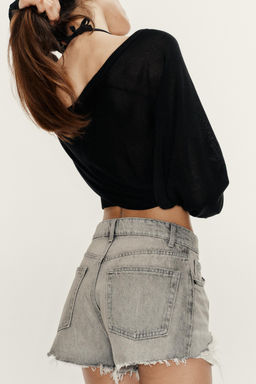 SHORTS DENIM TRF TIRO ALTO ROTOS / Gris claro - Zara фото 5