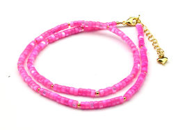 Чокер из перламутра тонированного диски 4мм цв.фуксия, 45см