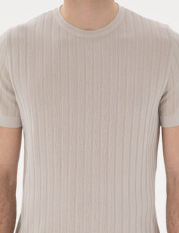 Bej Slim Fit Bisiklet Yaka Triko Ti__rt