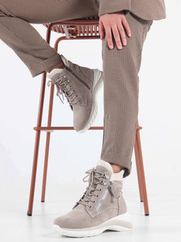 Ботинки 261.uno2w. каменный замша/Байка