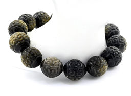 Браслет из Обсидиана шарик резной 14мм, 55г